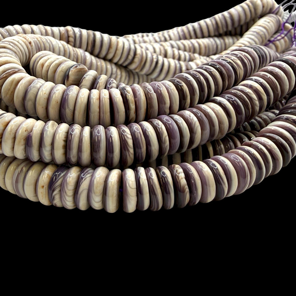 New England USA Wampum Shell Beads Authentic East Coast Quahog (Rounded Edges with Identical Thickness) 2-Tone Smooth Rondelle