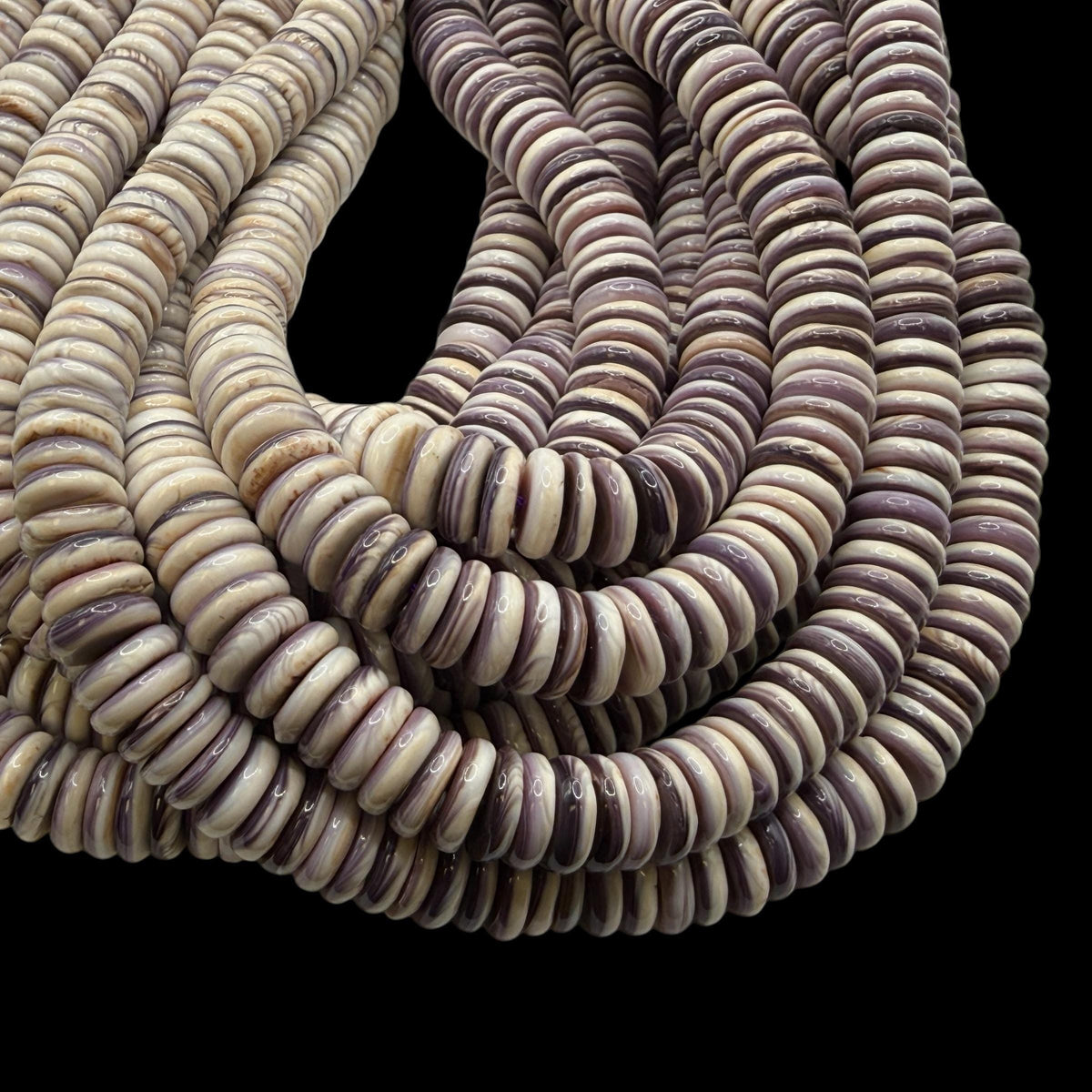 New England USA Wampum Shell Beads Authentic East Coast Quahog (Rounded Edges with Identical Thickness) 2-Tone Smooth Rondelle