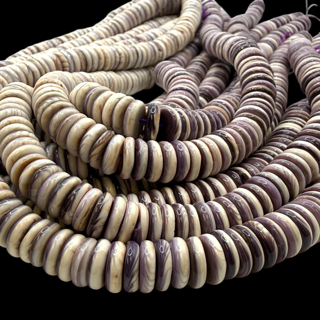 New England USA Wampum Shell Beads Authentic East Coast Quahog (Rounded Edges with Identical Thickness) 2-Tone Smooth Rondelle