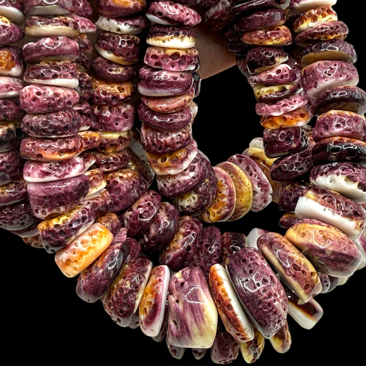 Graduated Darkest Purple Spiny Oyster Shell Beads - Organic Ocean-Formed Pinholes - Gigantic 8-20mm SKU#B212