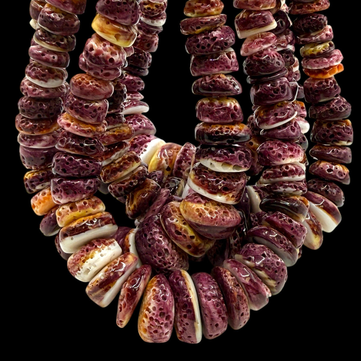 Graduated Darkest Purple Spiny Oyster Shell Beads - Organic Ocean-Formed Pinholes - Gigantic 8-20mm SKU#B212