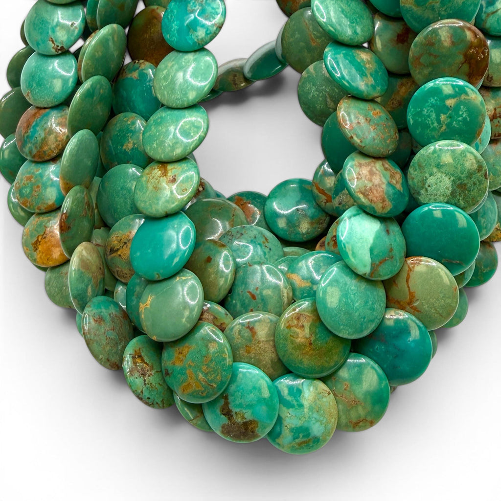 AAA Shingled Style Turquoise Beads with Gorgeous Balanced Matrix - Layered Flat Coin Round Disc