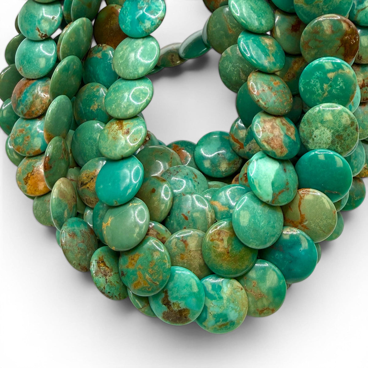 AAA Shingled Style Turquoise Beads with Gorgeous Balanced Matrix - Layered Flat Coin Round Disc