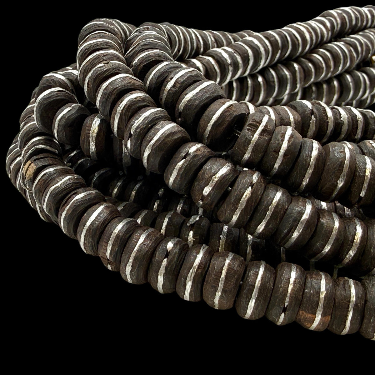 Midnight Ebony Wood Beads with Aluminum Inlay - From South Africa - Small Batch Production - 12mm SKU#B32