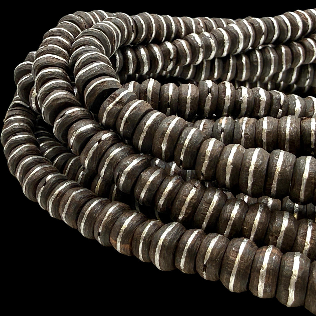 Midnight Ebony Wood Beads with Aluminum Inlay - From South Africa - Small Batch Production - 12mm SKU#B32