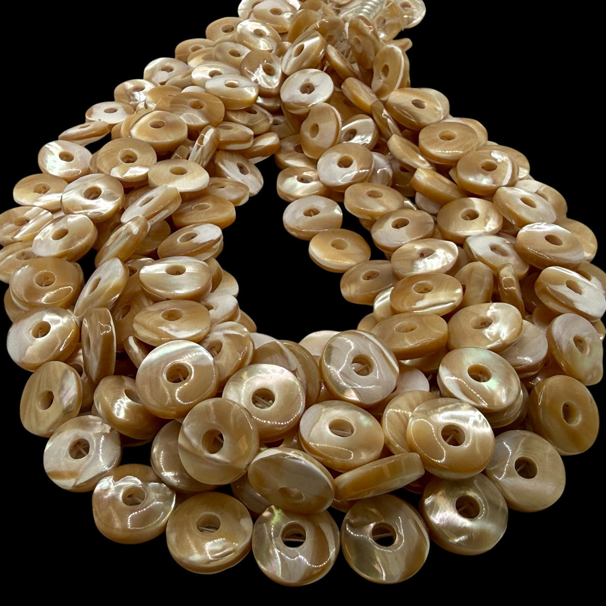 AAA Mirror-Polished Troca Shell Beads (AAA Luster) Natural Champagne Golden Glow Mother of Pearl - Smooth Donut 15mm SKU#B305