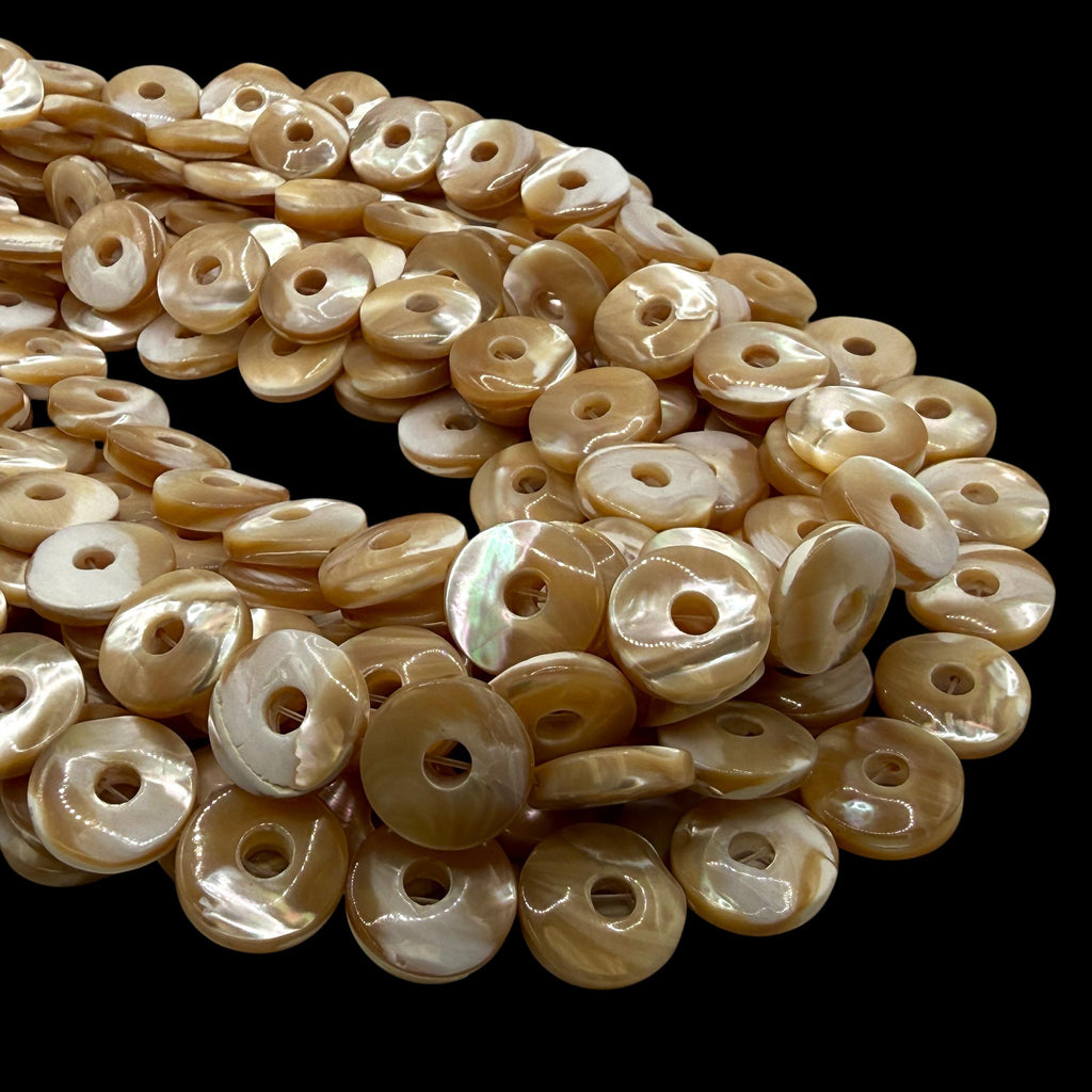 AAA Mirror-Polished Troca Shell Beads (AAA Luster) Natural Champagne Golden Glow Mother of Pearl - Smooth Donut 15mm SKU#B305
