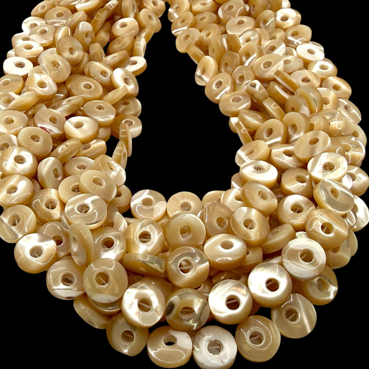 Mirror-polished Troca Shell Beads (AAA Luster) Natural Champagne Golden Glow Mother of Pearl - Smooth Donut 10mm SKU#B306