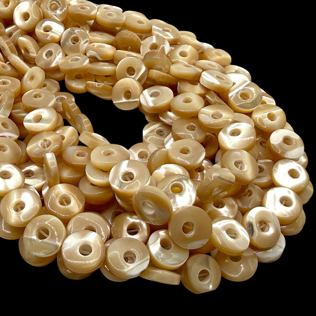 Mirror-polished Troca Shell Beads (AAA Luster) Natural Champagne Golden Glow Mother of Pearl - Smooth Donut 10mm SKU#B306