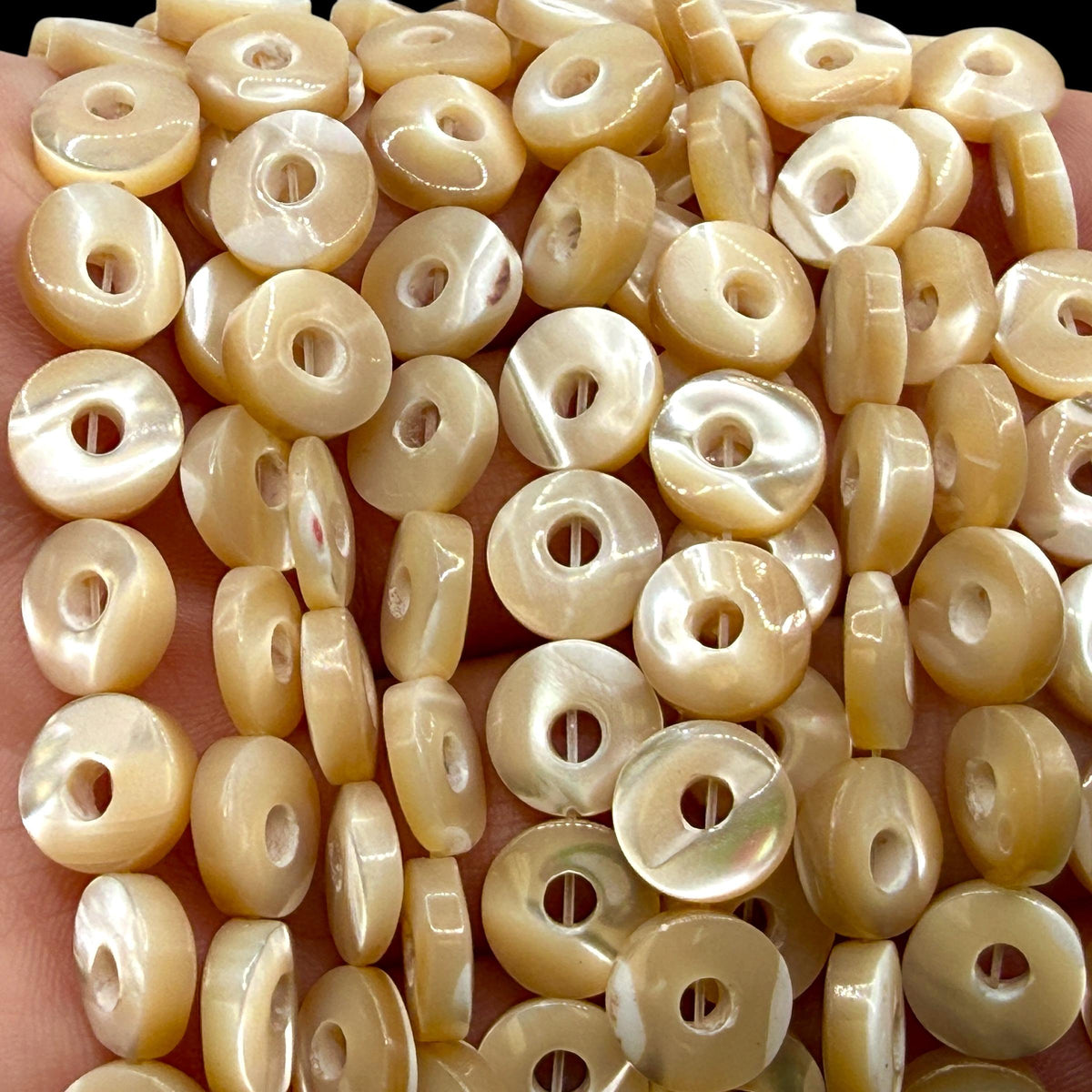Mirror-polished Troca Shell Beads (AAA Luster) Natural Champagne Golden Glow Mother of Pearl - Smooth Donut 10mm SKU#B306