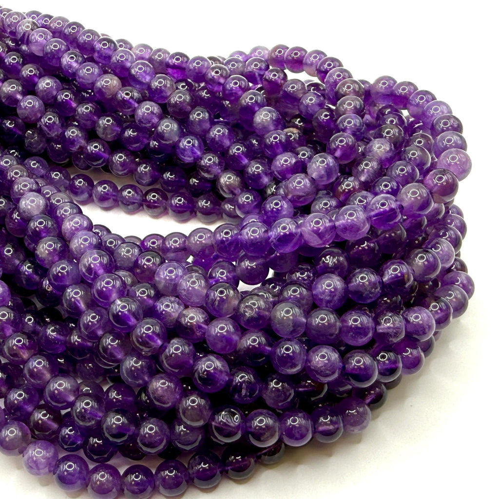 multiple strands of amethyst beads from Brazil, 6mm round polished gemstones for jewelry making supply