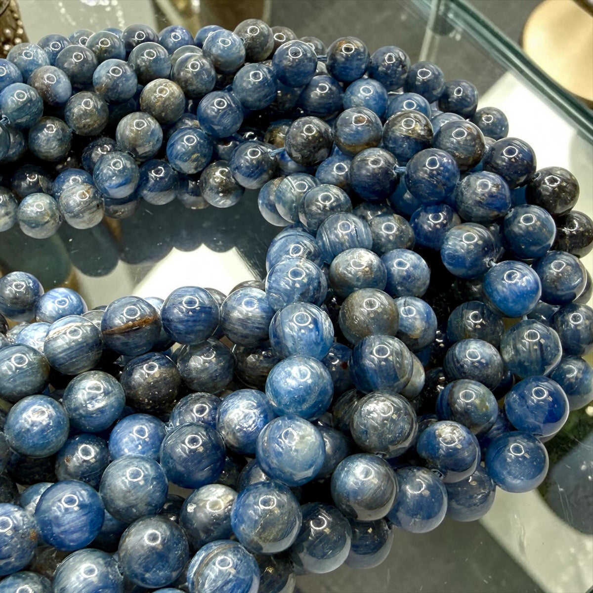 high quality Brazilian kyanite beads strand with luminous silky finish and natural color variation