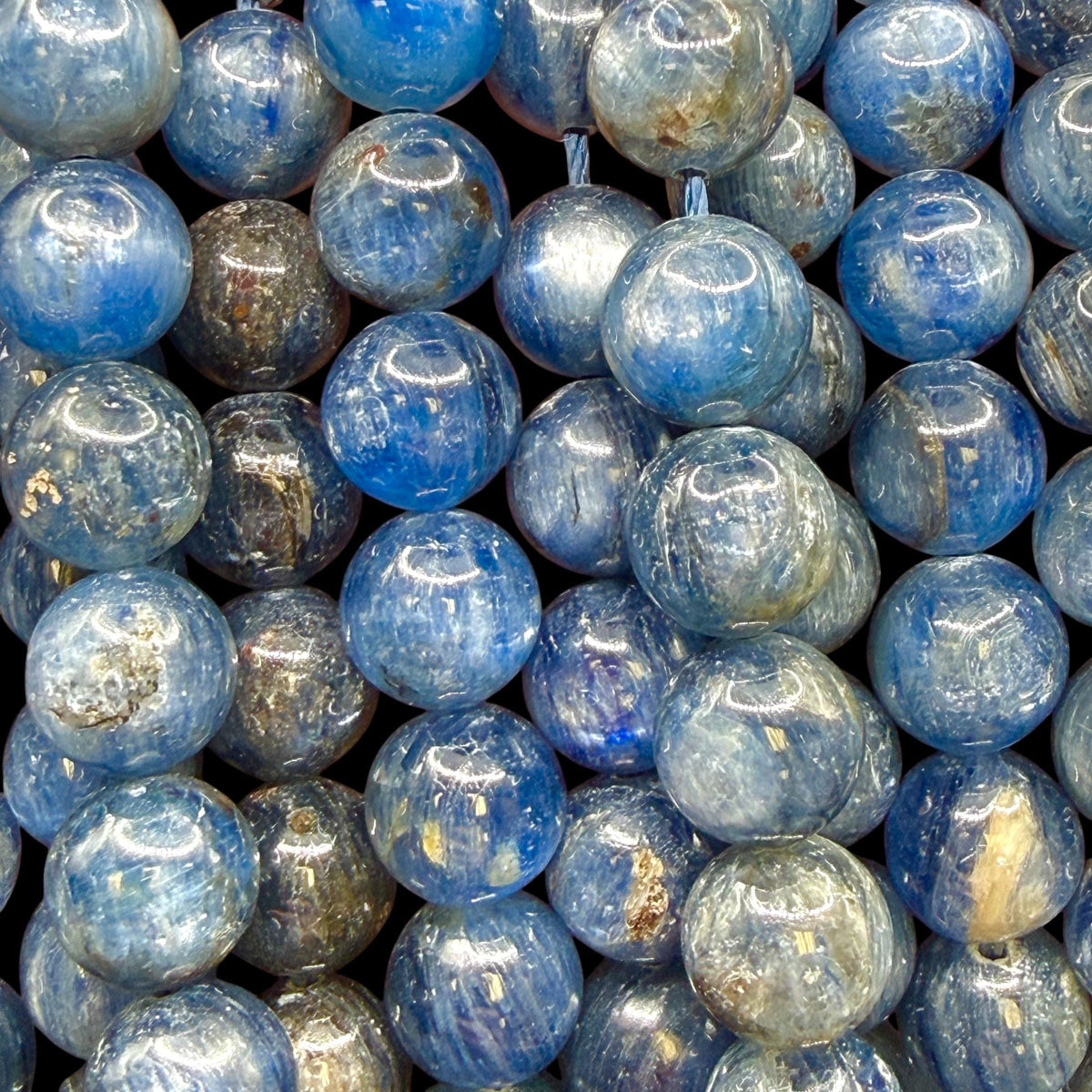blue kyanite gemstone beads strand jewelry making supply with deep blue tones and soft sheen