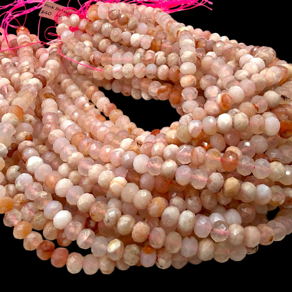 Madagascar Sakura Agate Bead (Cherry Blossom Agate) Soft Blush Blossom Plume - Peach Pink Glow - Faceted Rondelle 8mm SKU#B315