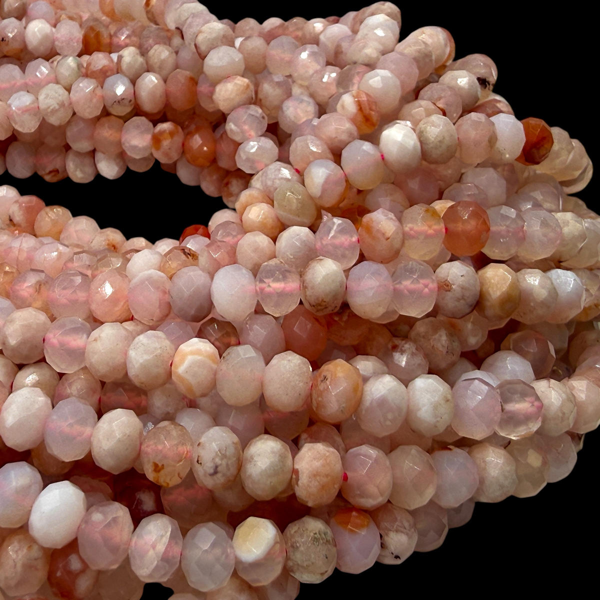 Madagascar Sakura Agate Bead (Cherry Blossom Agate) Soft Blush Blossom Plume - Peach Pink Glow - Faceted Rondelle 8mm SKU#B315