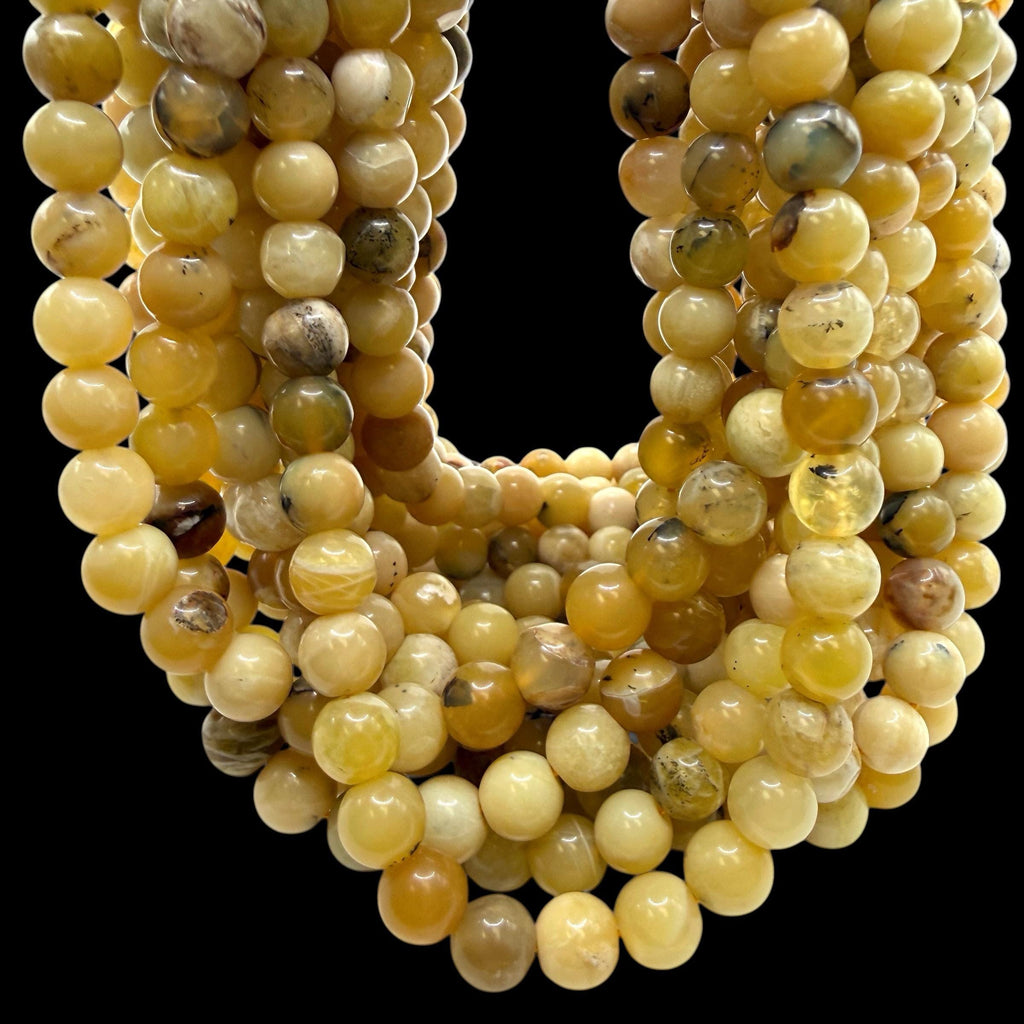 Ethiopian Honey Opal Beads - Welo, Africa - Natural Golden Cream Tone with Brown Matrix - Jewelry Making Supply - Smooth Round