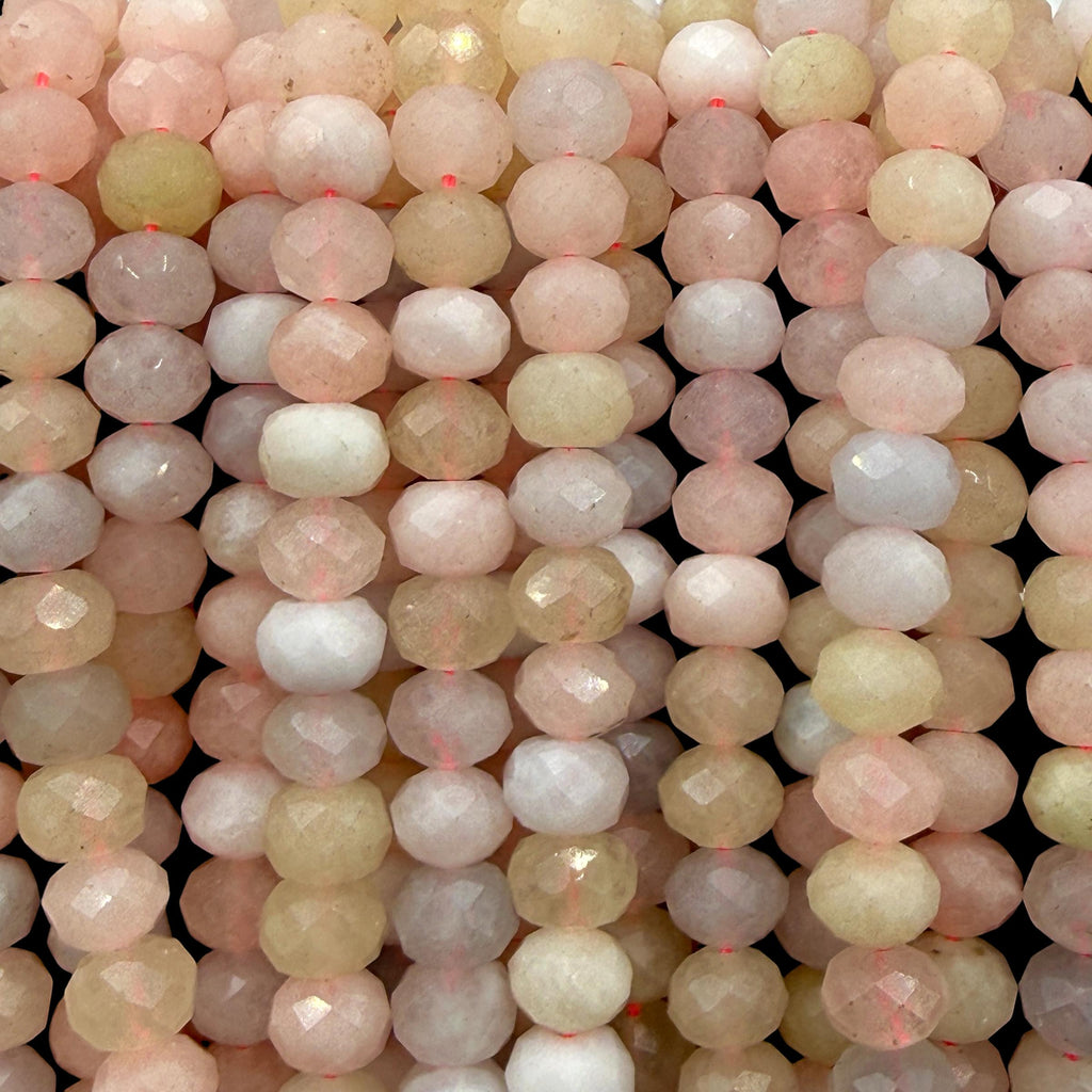 Pink Morganite Beads Madagascar - Natural Beryl Gemstone Semi-Translucent Glow - Jewelry Making Supply - Faceted Rondelle 8mm SKU#B316