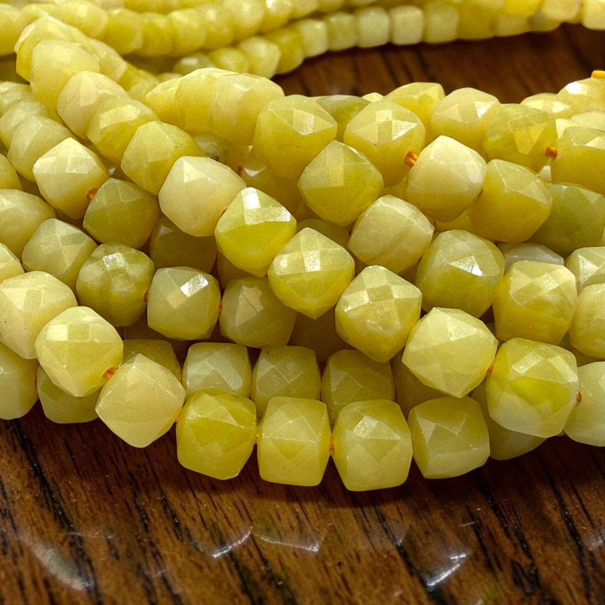 Sunlit Olive Jade Beads - Vibrant Golden Glow Serpentine Gemstone For Jewelry Making - 3D Faceted Cube 8mm SKU#A201