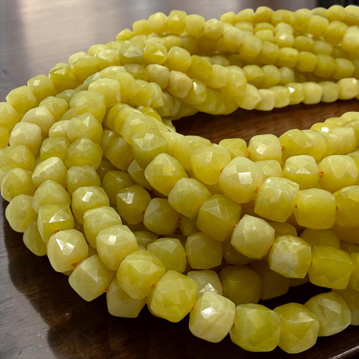 Sunlit Olive Jade Beads - Vibrant Golden Glow Serpentine Gemstone For Jewelry Making - 3D Faceted Cube 8mm SKU#A201