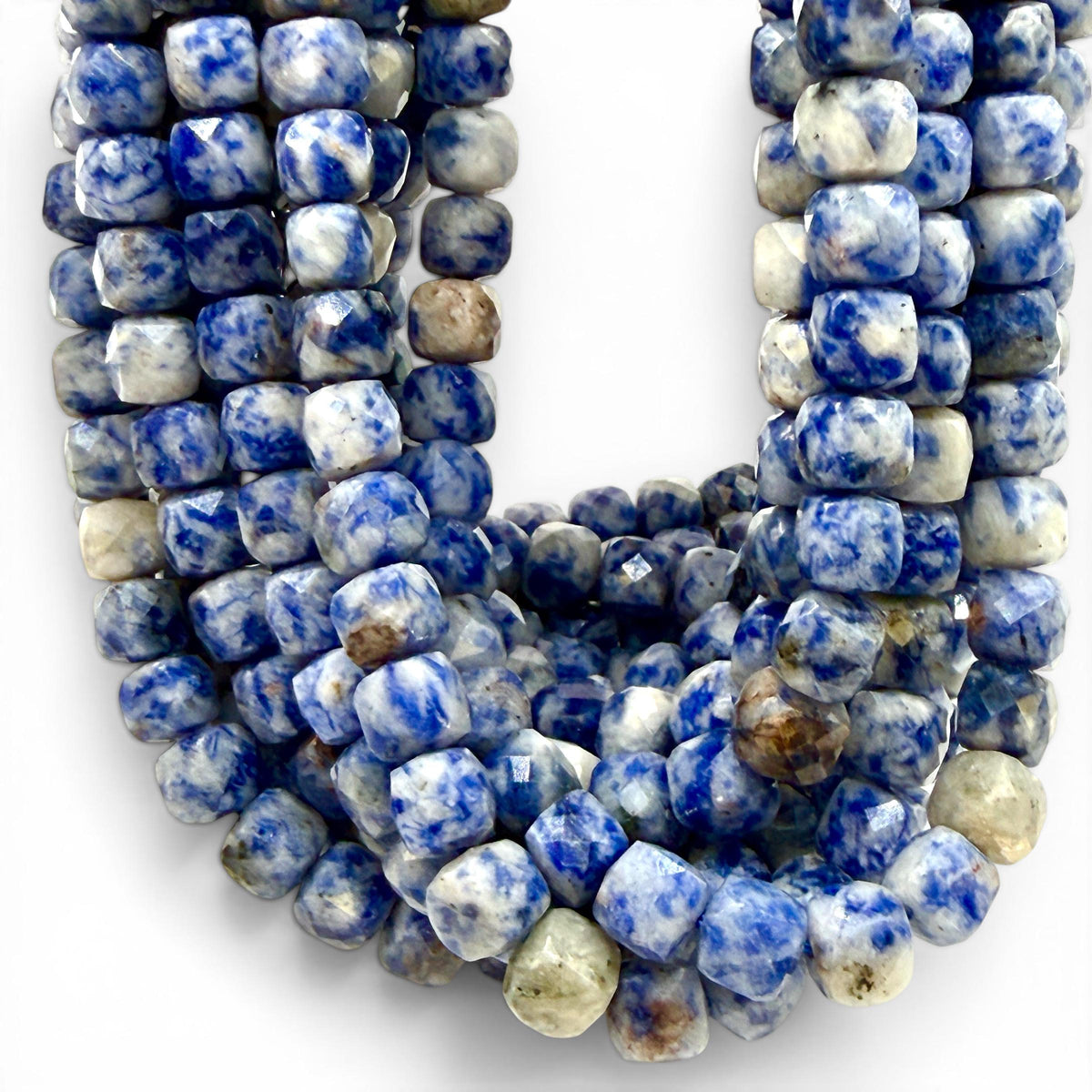 Brazilian Denim Sodalite Beads - Natural White Matrix Gemstone For Jewelry Making - 3D Faceted Cube 8mm SKU#A202
