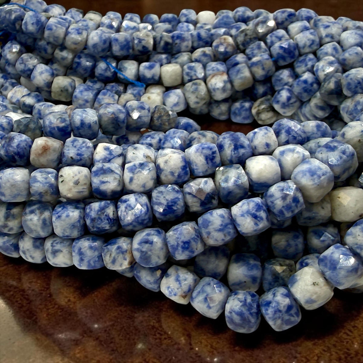 Brazilian Denim Sodalite Beads - Natural White Matrix Gemstone For Jewelry Making - 3D Faceted Cube 8mm SKU#A202