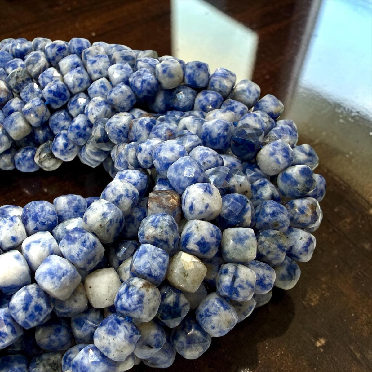Brazilian Denim Sodalite Beads - Natural White Matrix Gemstone For Jewelry Making - 3D Faceted Cube 8mm SKU#A202