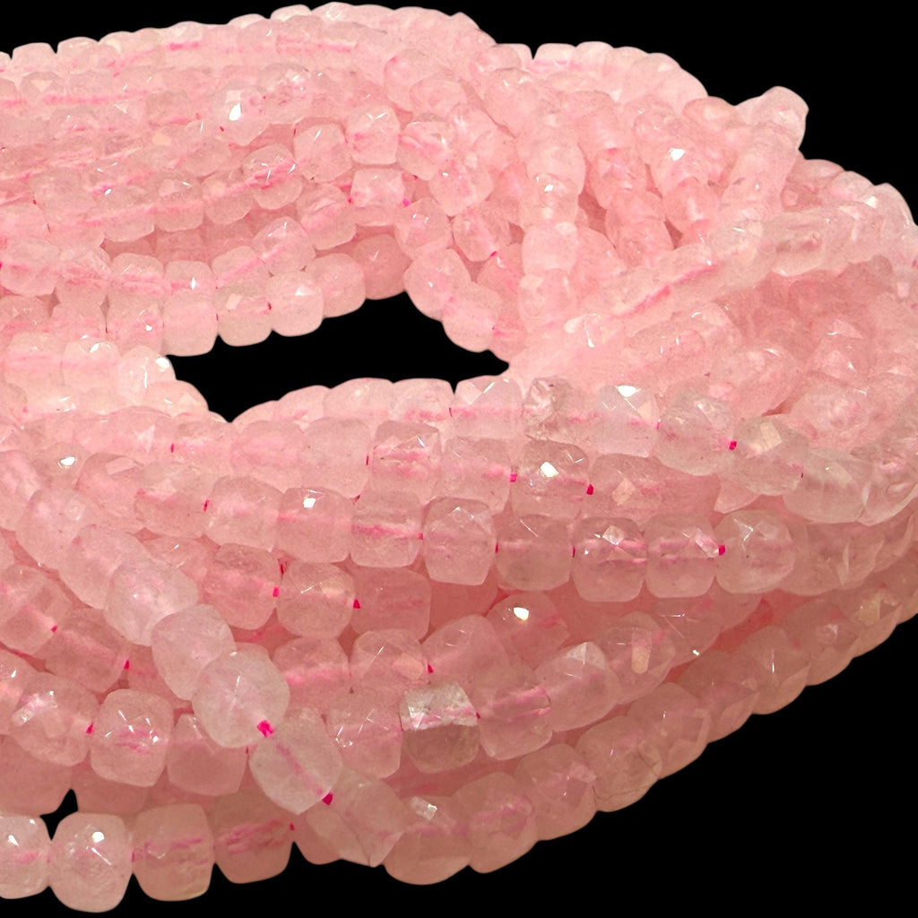 Madagascan Rose Quartz Beads - Natural Soft Pink Quartz For Jewelry Making - 3D Faceted Cube 8mm SKU#A205