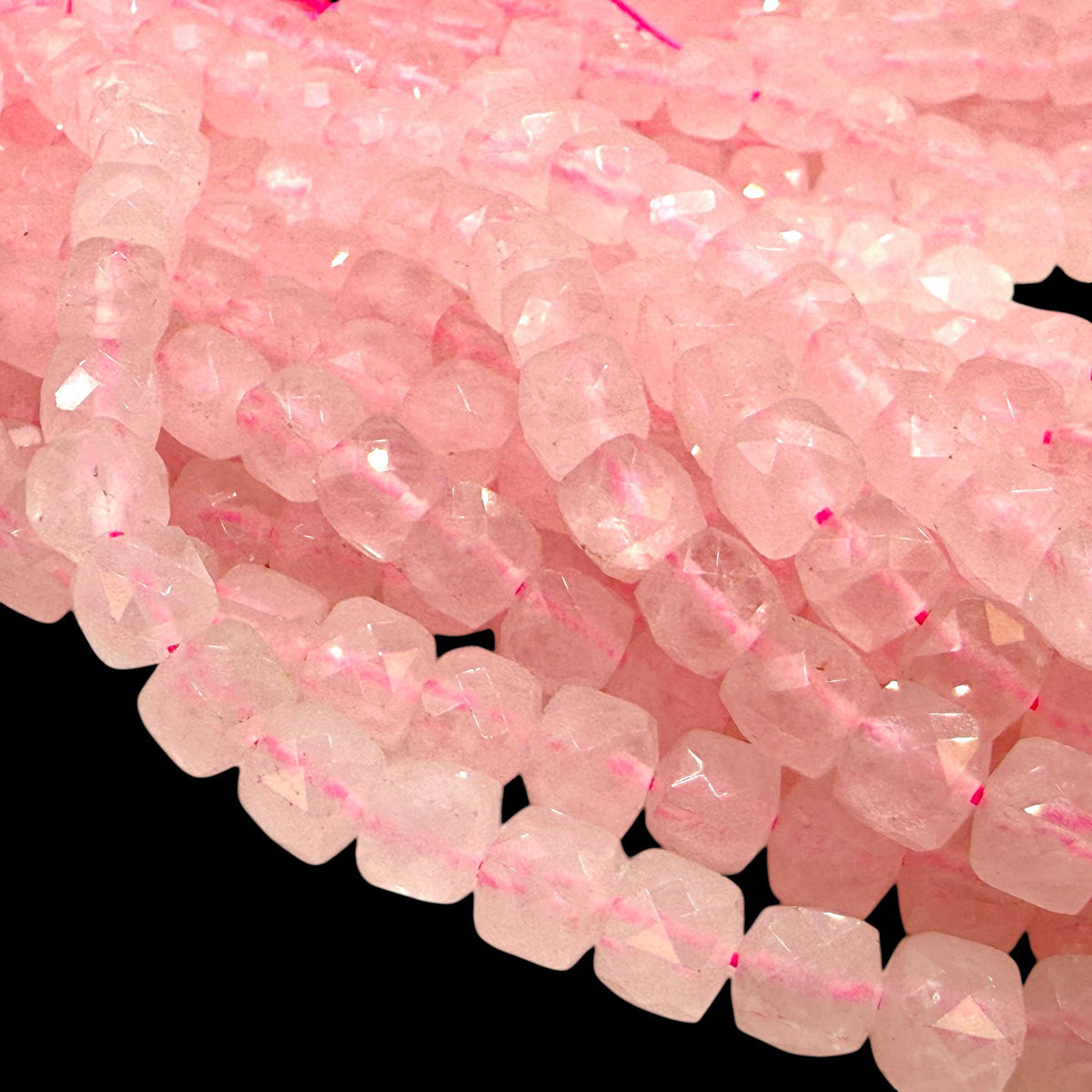 Madagascan Rose Quartz Beads - Natural Soft Pink Quartz For Jewelry Making - 3D Faceted Cube 8mm SKU#A205