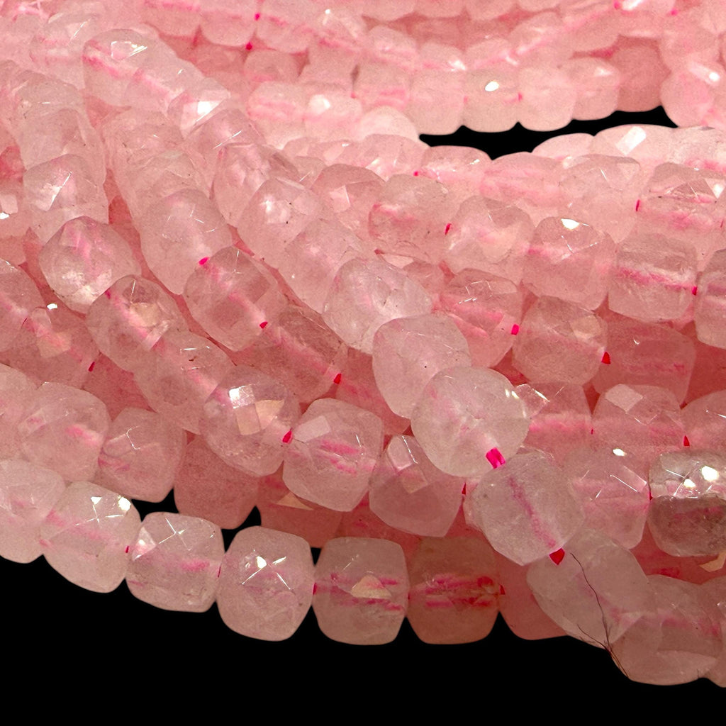 Madagascan Rose Quartz Beads - Natural Soft Pink Quartz For Jewelry Making - 3D Faceted Cube 8mm SKU#A205