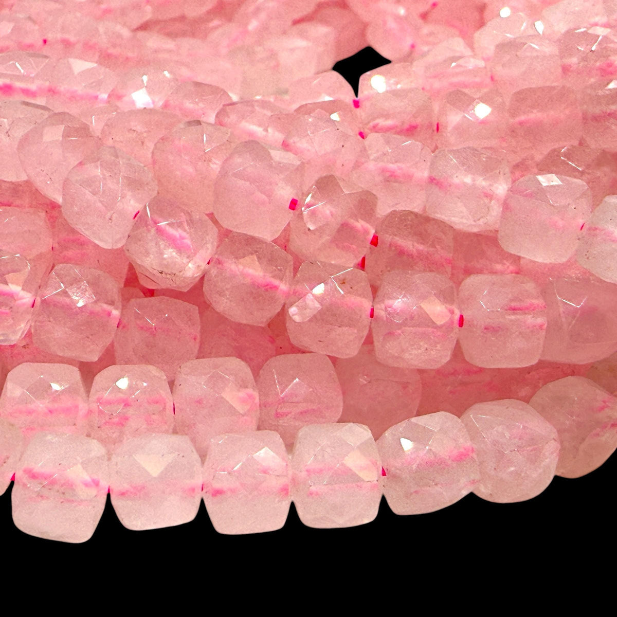 Madagascan Rose Quartz Beads - Natural Soft Pink Quartz For Jewelry Making - 3D Faceted Cube 8mm SKU#A205