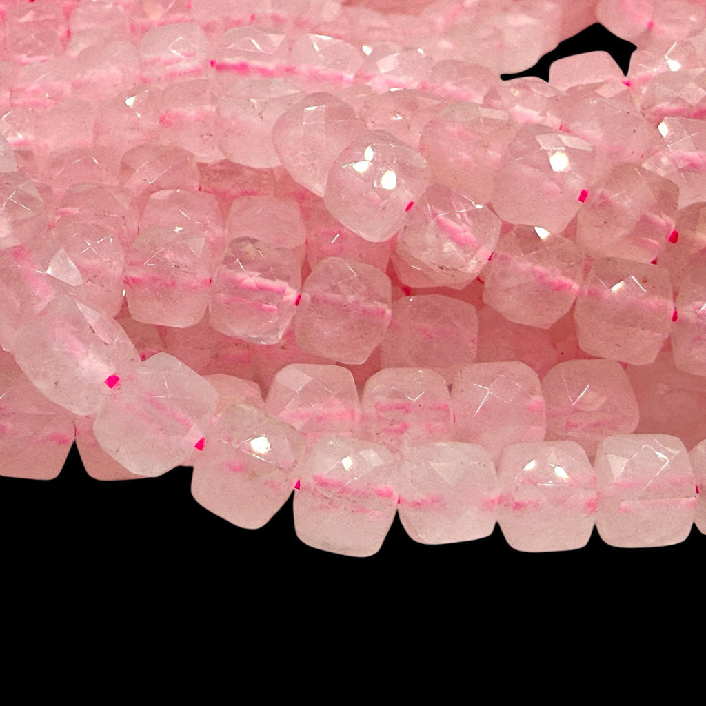 Madagascan Rose Quartz Beads - Natural Soft Pink Quartz For Jewelry Making - 3D Faceted Cube 8mm SKU#A205