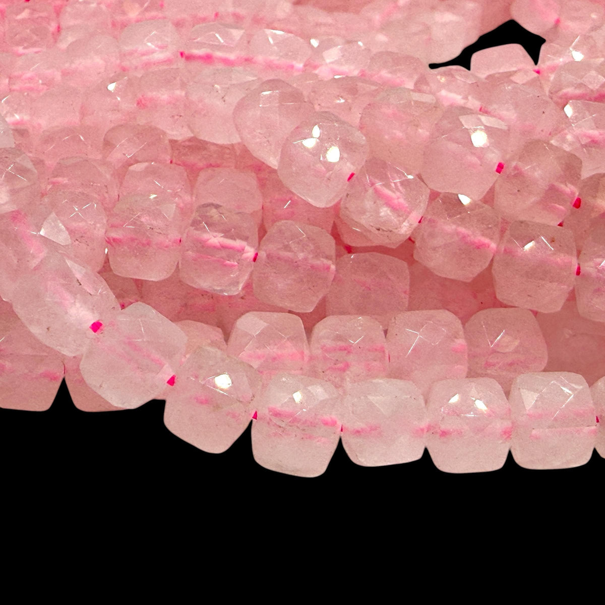 Madagascan Rose Quartz Beads - Natural Soft Pink Quartz For Jewelry Making - 3D Faceted Cube 8mm SKU#A205