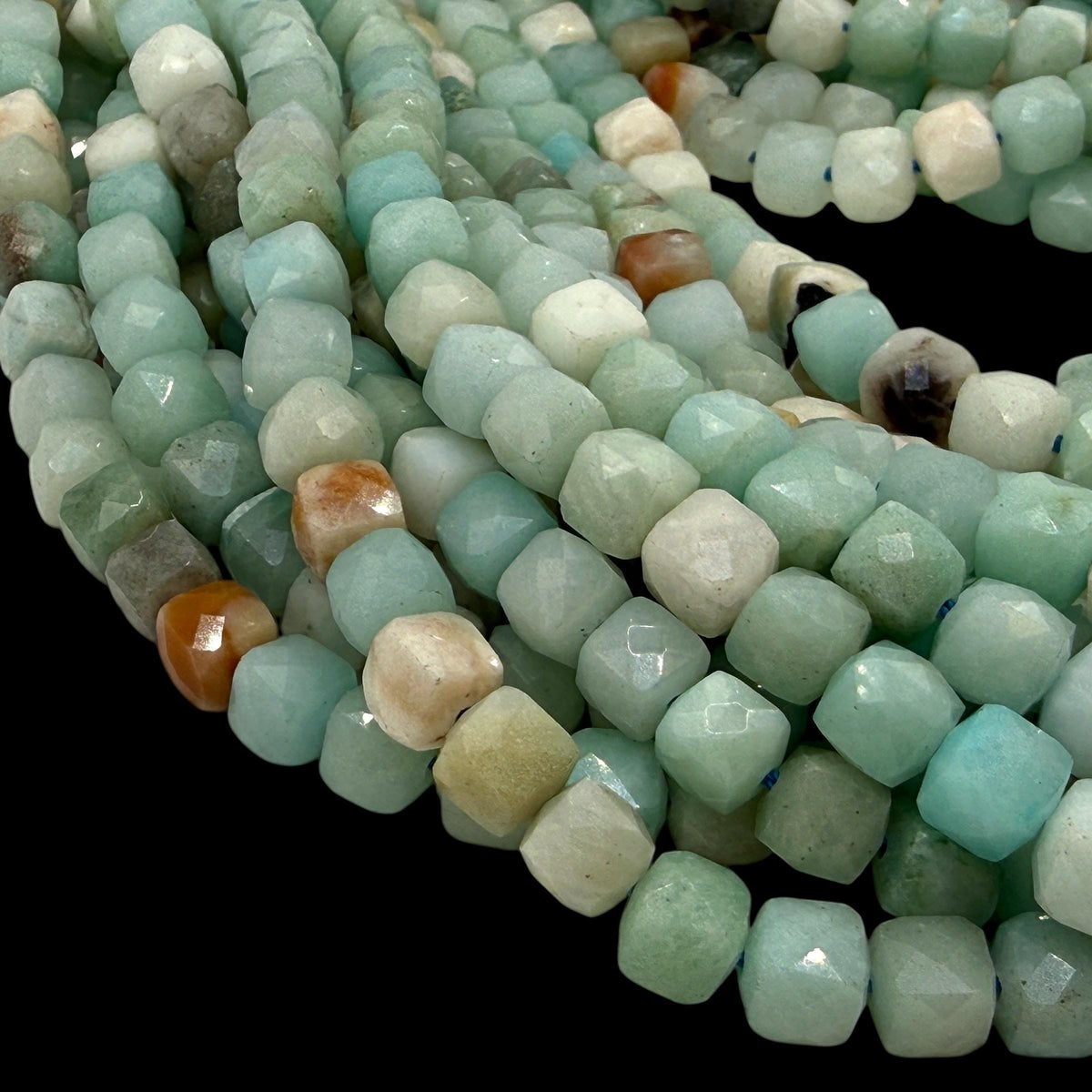 Russian Amazonite Beads - Aqua Blue Green Ocean Tones - Gemstone For Jewelry Making Supply - 3D Faceted Cube 8mm SKU#A206