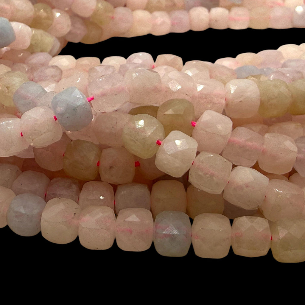 Pink Morganite Beads Madagascar - Natural Beryl Gemstone Semi-Translucent Glow - Jewelry Making Supply - 3D Faceted Cube 8mm SKU#A207