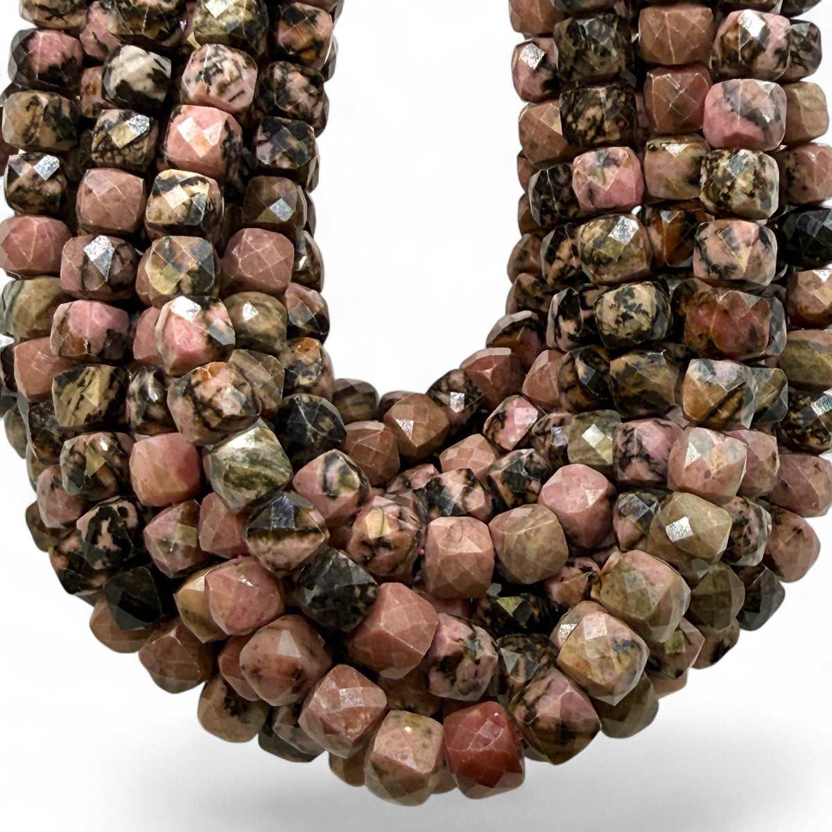 Imperial Rose Rhodonite Beads Madagascar - Organic Midnight Vein Pattern - Gemstone For Jewelry Making Supply - 3D Faceted Cube 8mm SKU#A208