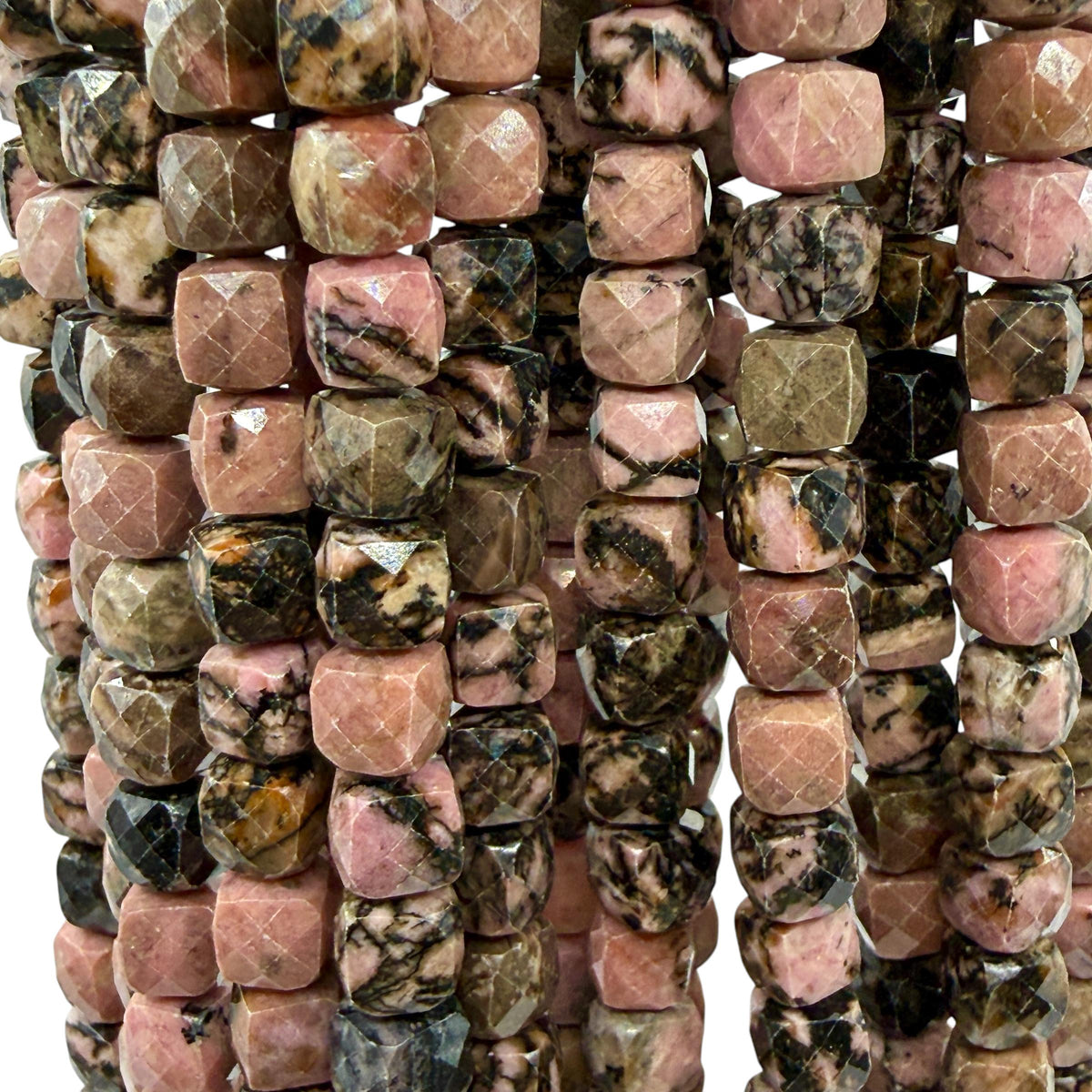Imperial Rose Rhodonite Beads Madagascar - Organic Midnight Vein Pattern - Gemstone For Jewelry Making Supply - 3D Faceted Cube 8mm SKU#A208