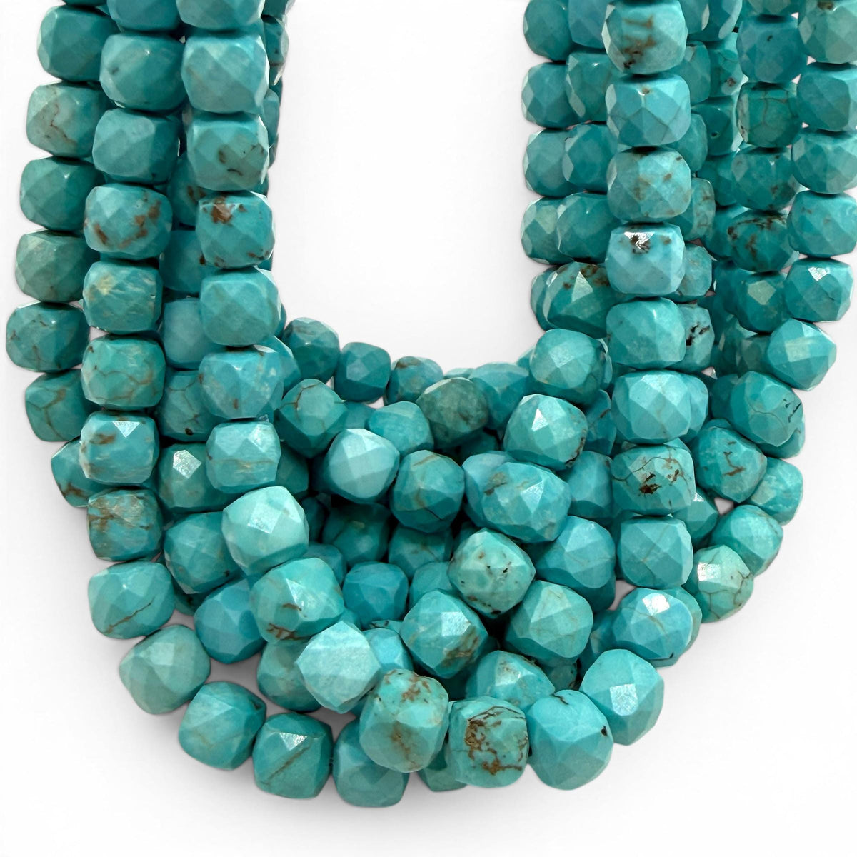 Turquoise Blue Howlite Beads - Natural Vein Pattern - Dyed Color Gemstone For Jewelry Making Supply - 3D Faceted Cube 8mm SKU#A209