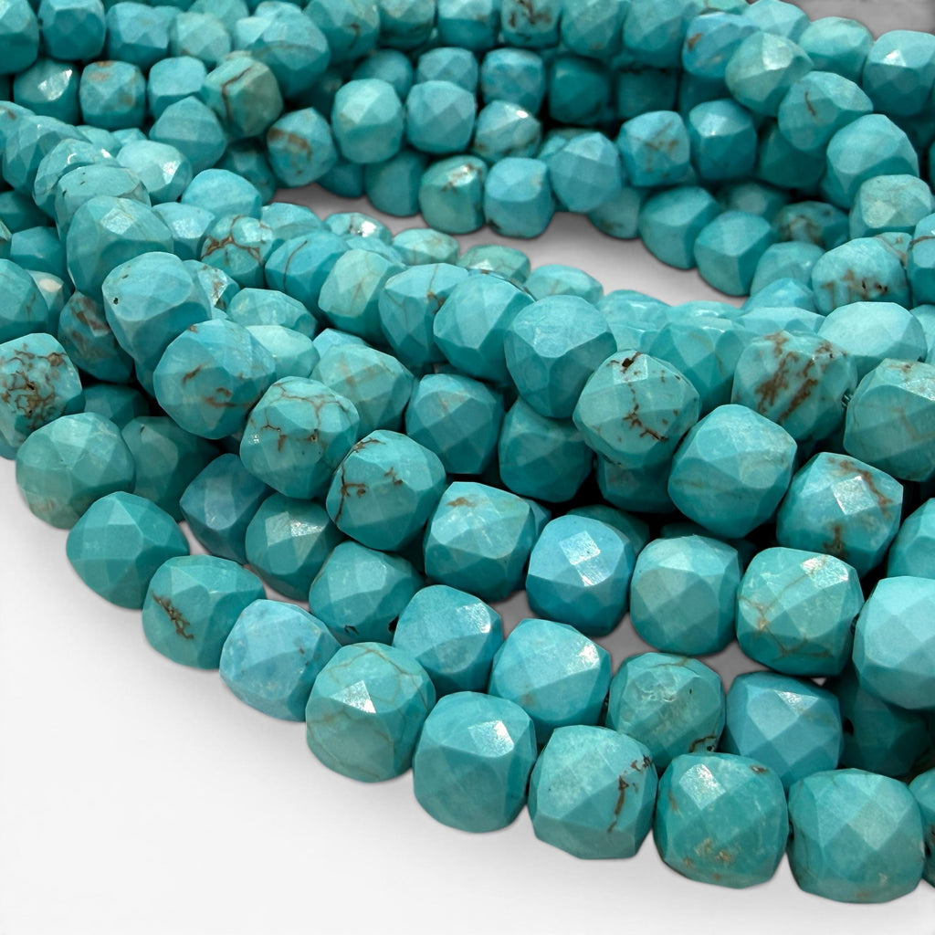 Turquoise Blue Howlite Beads - Natural Vein Pattern - Dyed Color Gemstone For Jewelry Making Supply - 3D Faceted Cube 8mm SKU#A209
