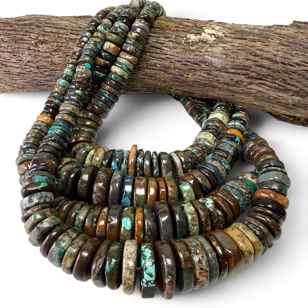 AAA Blackjack Turquoise Beads - Natural Color with No Dye - Organic Freeform Gigantic Extra-Thick Heishi Graduated 6-18mm SKU#B515