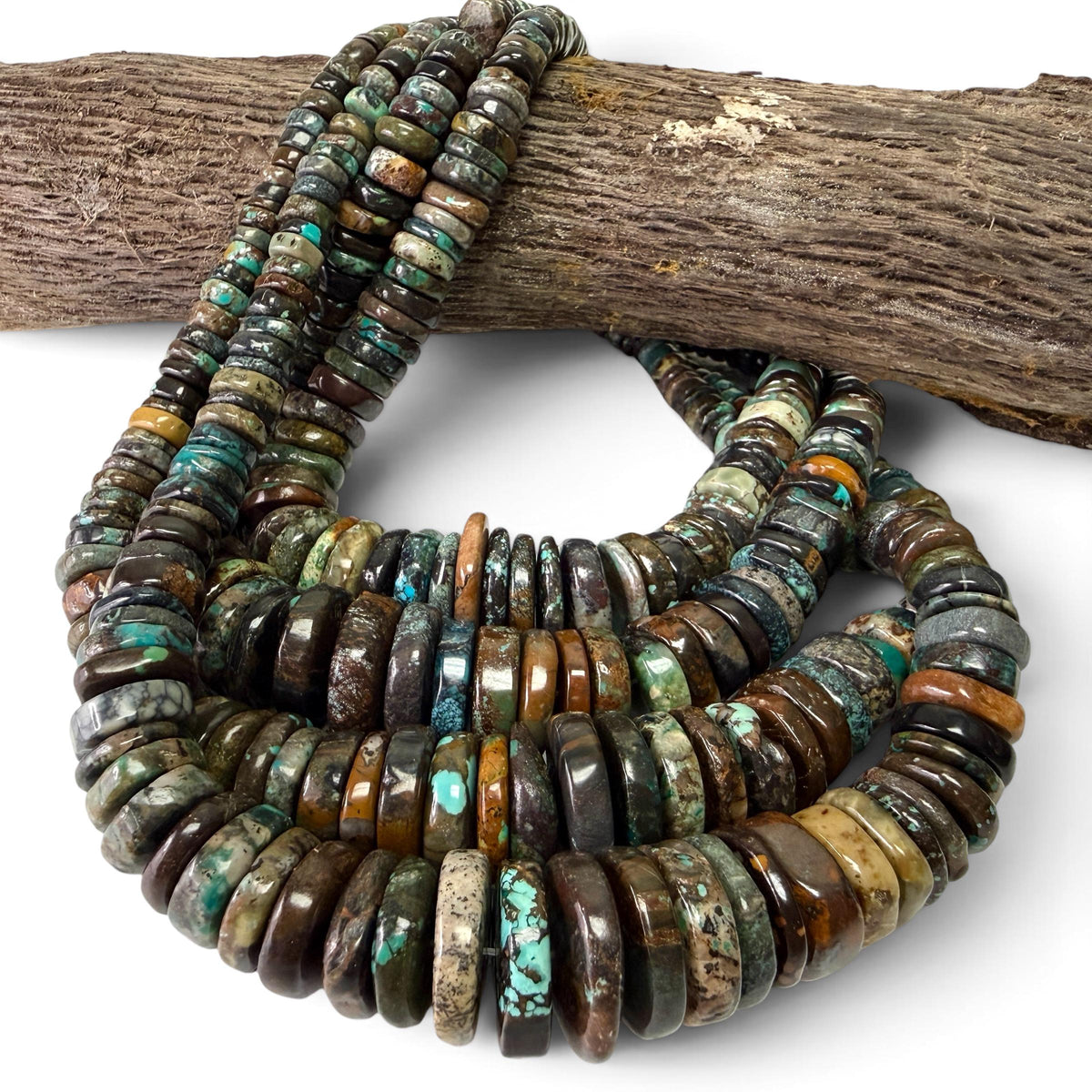 AAA Blackjack Turquoise Beads - Natural Color with No Dye - Organic Freeform Gigantic Extra-Thick Heishi Graduated 6-18mm SKU#B515