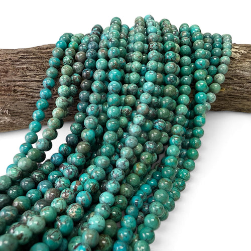 6mm Natural Turquoise Beads with Matrix - Untreated with No Dye or Color Enhancement - Smooth Round SKU#B516