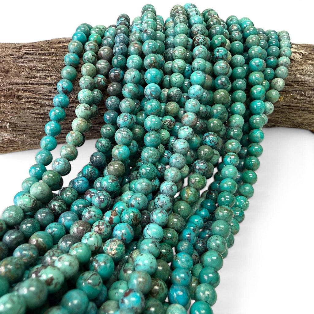 6mm Natural Turquoise Beads with Matrix - Untreated with No Dye or Color Enhancement - Smooth Round SKU#B516