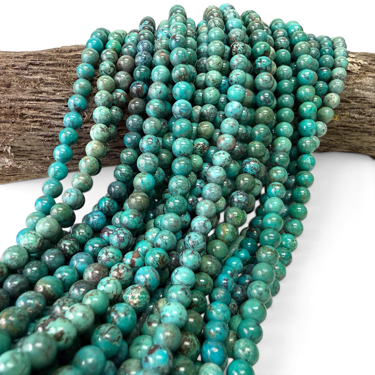 6mm Natural Turquoise Beads with Matrix - Untreated with No Dye or Color Enhancement - Smooth Round SKU#B516