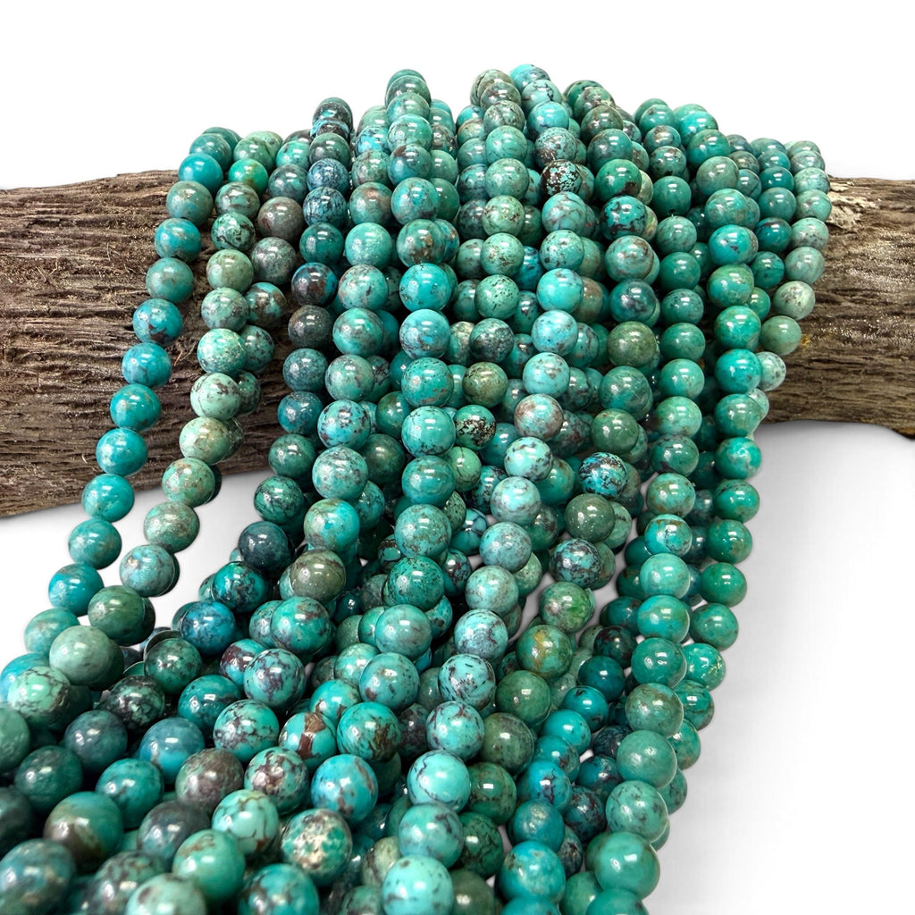 6mm Natural Turquoise Beads with Matrix - Untreated with No Dye or Color Enhancement - Smooth Round SKU#B516