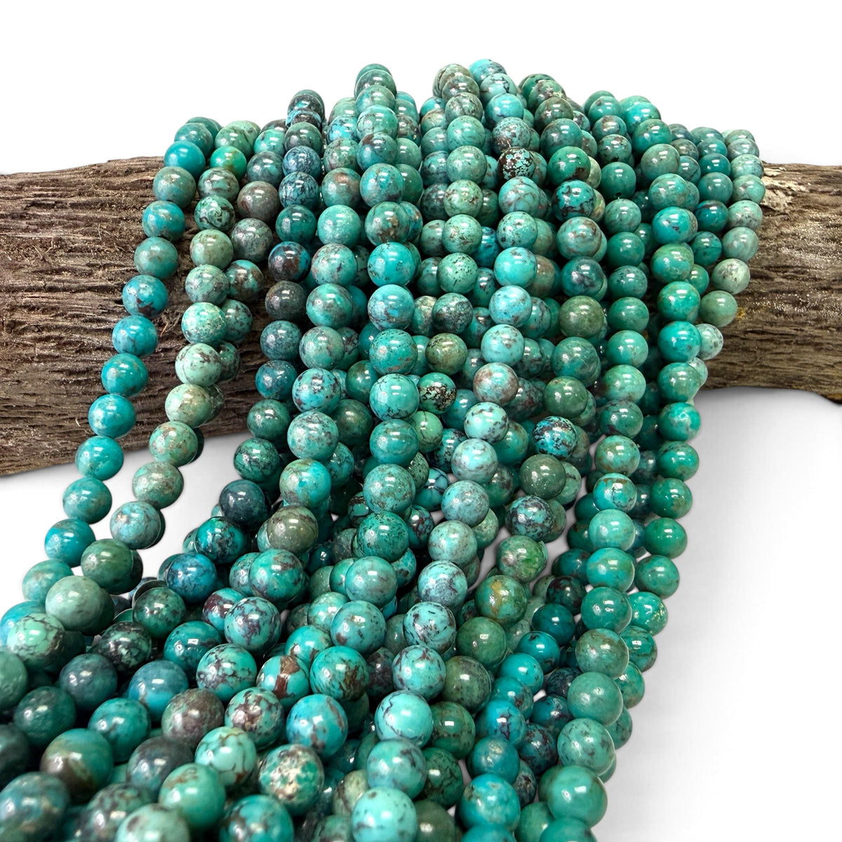 6mm Natural Turquoise Beads with Matrix - Untreated with No Dye or Color Enhancement - Smooth Round SKU#B516