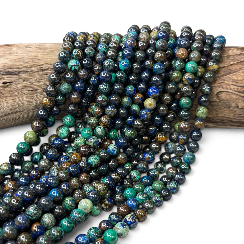 AAA Darkest Azurite Malachite From Africa with Rich Blue-Green Copper Mineral Coloration & Earthy Peacock Matrix - Smooth Round