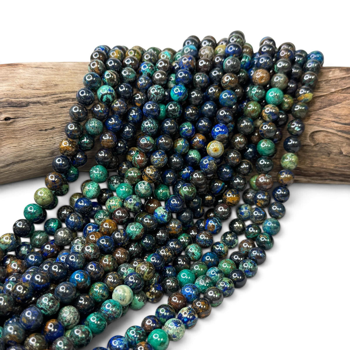 AAA Darkest Azurite Malachite From Africa with Rich Blue-Green Copper Mineral Coloration & Earthy Peacock Matrix - Smooth Round