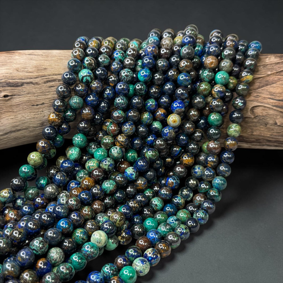 AAA Darkest Azurite Malachite From Africa with Rich Blue-Green Copper Mineral Coloration & Earthy Peacock Matrix - Smooth Round