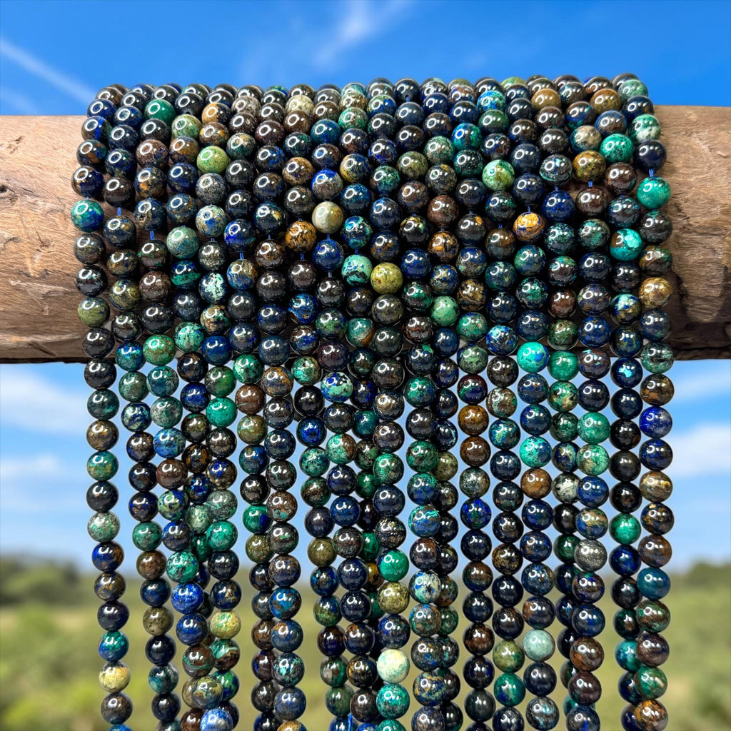 AAA Darkest Azurite Malachite From Africa with Rich Blue-Green Copper Mineral Coloration & Earthy Peacock Matrix - Smooth Round