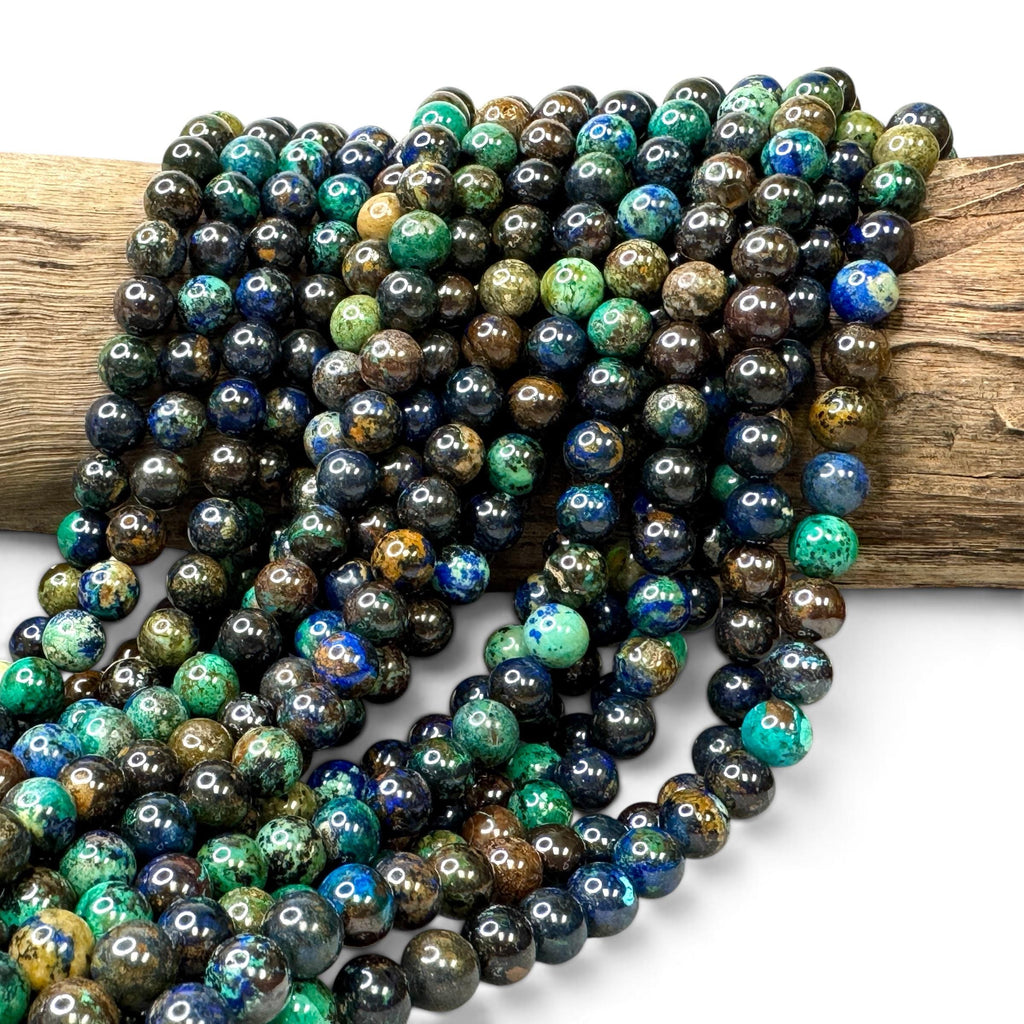 AAA Darkest Azurite Malachite From Africa with Rich Blue-Green Copper Mineral Coloration & Earthy Peacock Matrix - Smooth Round